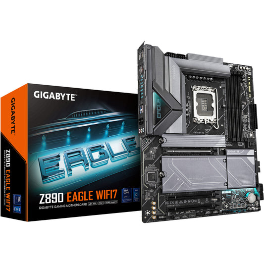 GIGABYTE Z890 EAGLE WIFI7 matična ploča - Podržava Intel Core Ultra (Serija 2) procesore. 14+1+2 fazni VRM. Do 8800MHz DDR5 (OC). 1x PCIe 5.0 + 3x PCIe 4.0. Wi-Fi 7. 2.5GbE LAN. USB 4. Intel. LGA 1851 (Socket V1). Intel Core Ultra (Serija 2). LGA 1851. 256 GB DDR5 SDRAM.