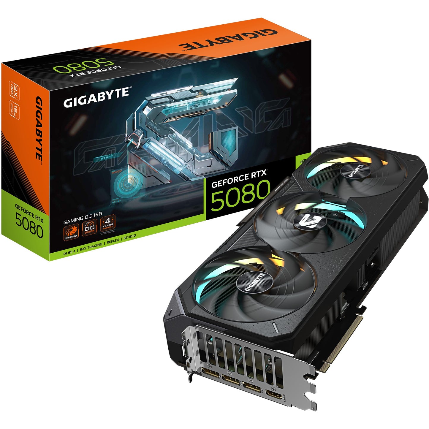 GIGABYTE GeForce RTX 5080 GAMING OC 16G grafička kartica - 16GB GDDR7. 256 bita. PCI-E 5.0. Takt jezgra 2730MHz. 3 x DisplayPort 1 x HDMI GV-N5080GAMING OC-16GD. GeForce RTX 5080. 16GB. GDDR7. 256 bita. 7680 x 4320 piksela. PCI Express 5.0