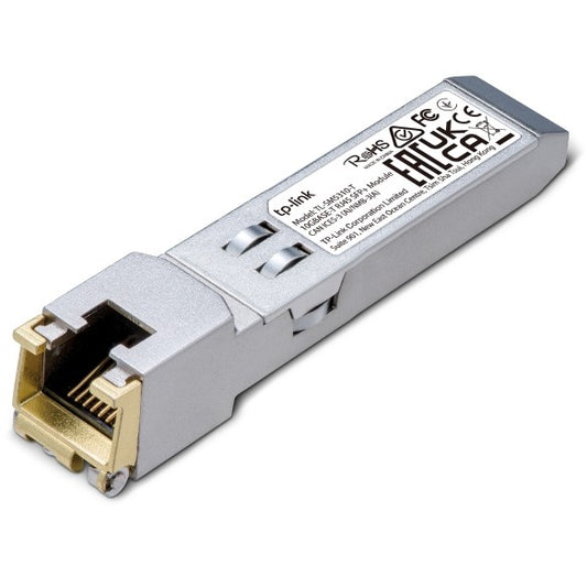 TP-Link 10G BASE-T RJ45 SFP+ modul. Bakar. 10300 Mbps. RJ-45. 100 m. 10 Gigabit Ethernet. IEEE 802.3. IEEE 802.3ab. IEEE 802.3an. IEEE 802.3bz