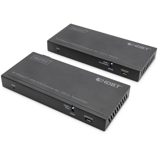 Digitus 4K HDBaseT™ 2.0 HDMI KVM set produživača. 150 m. Predajnik i prijemnik. Žični. 150 m. Cat6a. Cat7. Cat8. 60 Hz. Crni.