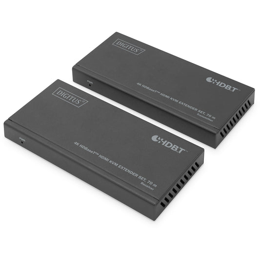 Digitus 4K HDBaseT™ HDMI KVM set produživača. 70 m. Predajnik i prijemnik. Žični. 70 m. Cat6. Cat6a. Cat7. Cat8. 3840 x 2160 piksela. Crni.
