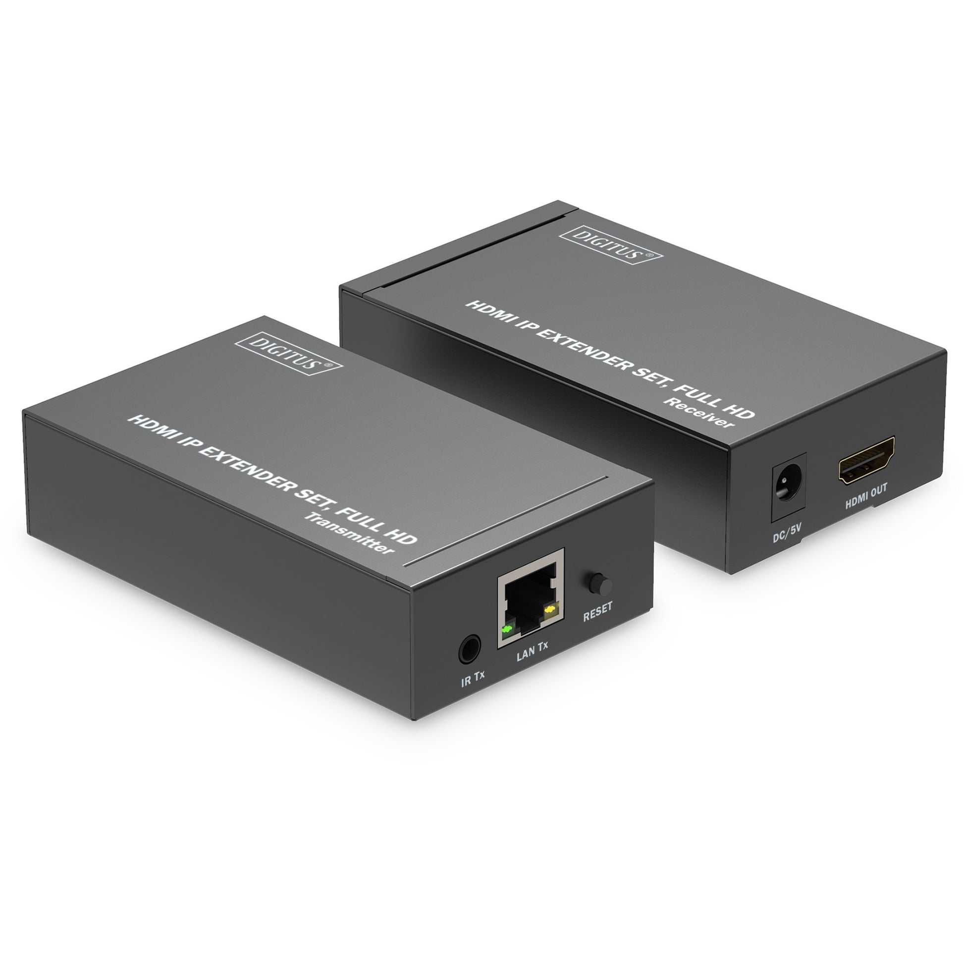 Digitus HDMI IP Extender set. Full HD. 1920 x 1080 piksela. AV predajnik i prijemnik. 120 m. Žični. Crni. HDCP.