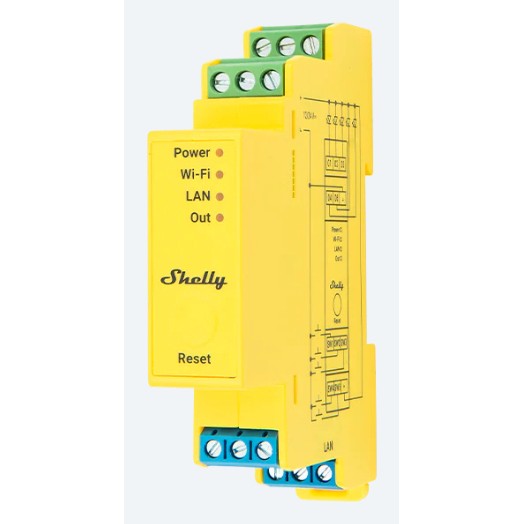 Shelly Pro RGBWW PM. Bežično. Bluetooth / Wi-Fi. Žuto. 2401 - 2495 MHz. 802.11b. 802.11g. Wi-Fi 4 (802.11n). Plastika.