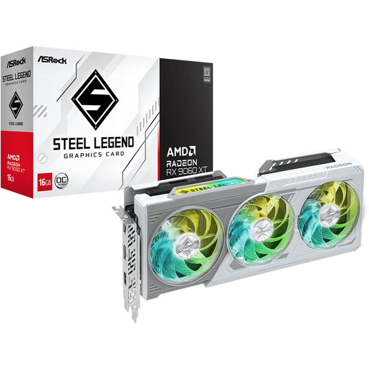 Asrock AMD Radeon RX 9060 XT Steel Legend 16GB OC. Radeon RX 9060 XT. 16 GB. GDDR6. 128 bita. 7680 x 4320 piksela. PCI Express x16 5.0