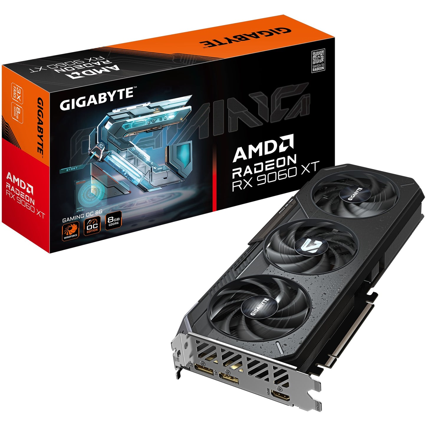 GIGABYTE Radeon RX 9060 XT GAMING OC 8G grafička kartica - 8GB GDDR6. 128bit. PCI-E 5.0. 3320 MHz takt jezgra. 2 x DisplayPort 1 x HDMI GV-R9060XTGAMING OC-8GD. Radeon RX 9060 XT. 8GB. GDDR6. 128 bita. 7680 x 4320 piksela. PCI Express x16 5.0