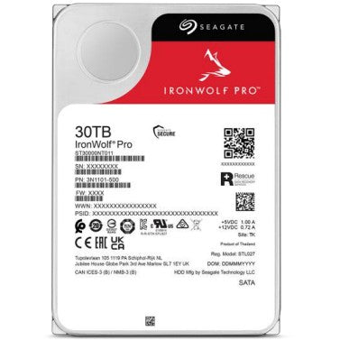 Seagate IronWolf Pro ST30000NT011. 30TB. 7200 o/min. 512MB. 3,5". Serial ATA III