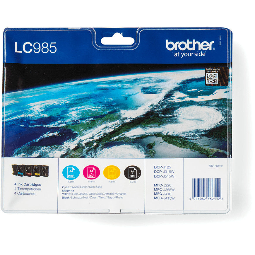 Brother LC985VALBP. Crna. Cijan. Magenta. Žuta. 4 komada. 300 stranica. 260 stranica. Višestruko pakovanje