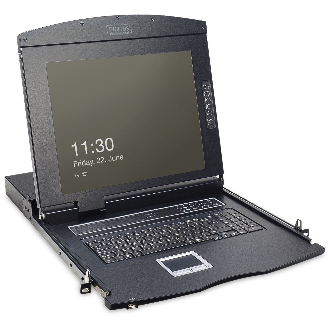 Digitus 17" LCD KVM konzola. 1-VGA port. Njemačka tastatura. 43,2 cm (17"). 1280 x 1024 piksela. Omjer kontrasta 1000:1. TFT. 16,78 miliona boja. VGA.