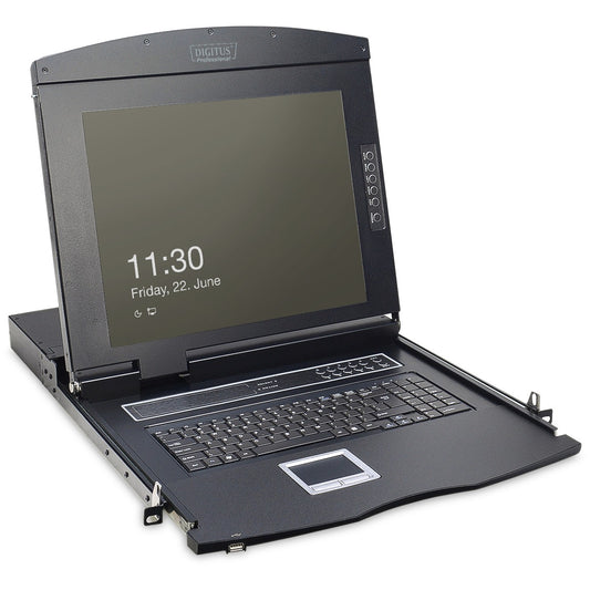 Digitus 17" LCD KVM konzola. 1-VGA port. Njemačka tastatura. 43,2 cm (17"). 1280 x 1024 piksela. Omjer kontrasta 1000:1. TFT. 16,78 miliona boja. VGA.