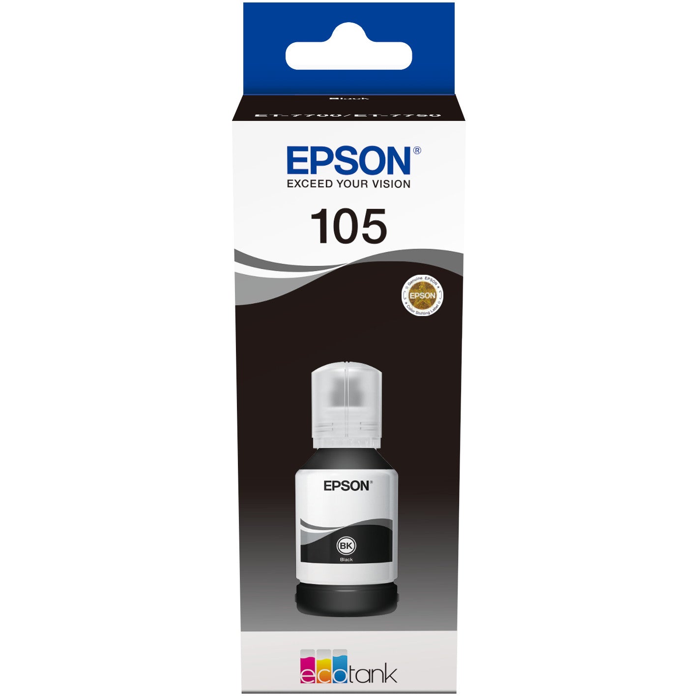 Epson 105 EcoTank bočica s pigmentnom crnom tintom. Crna. Tinta na bazi pigmenta. 140 ml. 1 komad.