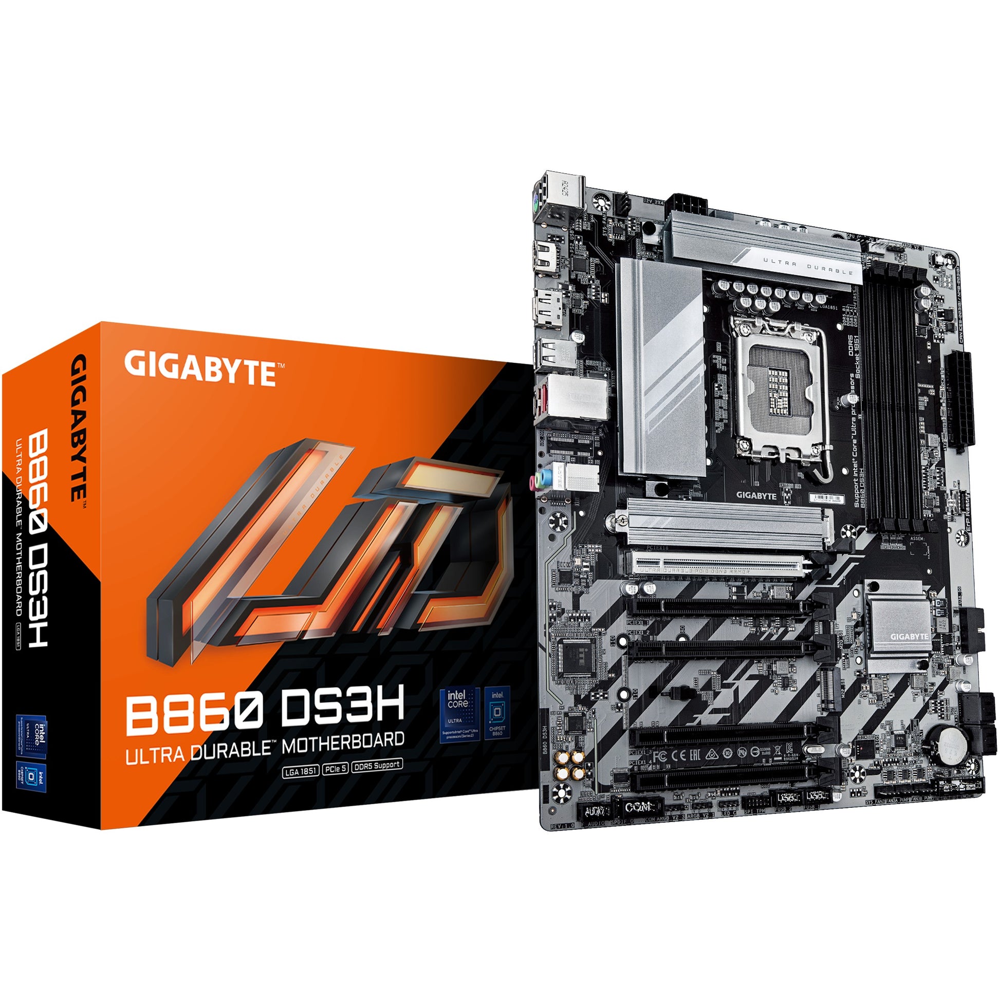 GIGABYTE B860 DS3H matična ploča - Intel Core Ultra procesori. 8+1+2+2 faze VRM. do 9066MHz DDR5. 1xPCIe 5.0 + 1xPCIe 4.0 M.2. 2.5GbE LAN. USB 3.2 Gen 2x2. Intel. LGA 1851 (Socket V1). Intel Core Ultra (Serija 1). Intel Core Ultra (Serija 2). LGA 1851. DDR5 SDRAM. 256GB