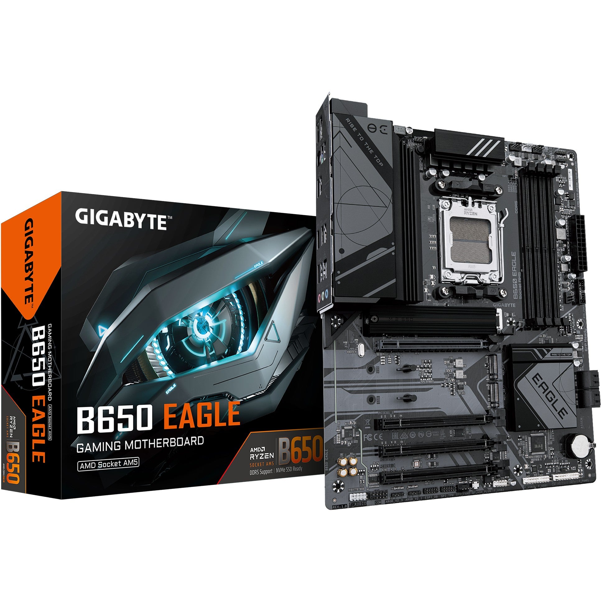 GIGABYTE B650 EAGLE matična ploča - AMD Ryzen 9000 serija. 12+2+2 faze VRM. do 7600 MHz DDR5 (OC). 1xPCIe 5.0 + 2xPCIe 4.0 M.2. GbE LAN. USB 3.2 Gen 2. AMD. Socket AM5. AMD Ryzen 7000 serija. AMD Ryzen 8000 serija. AMD Ryzen 9000 serija. Socket AM5. DDR5 SDRAM. 256GB