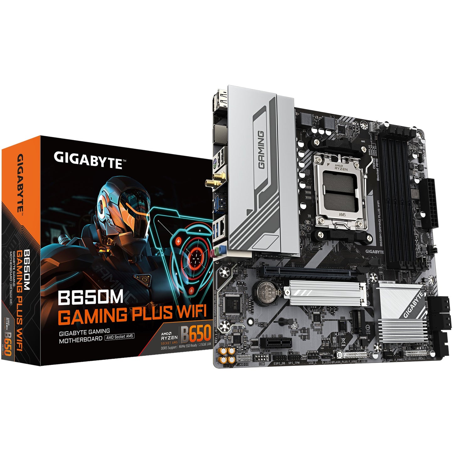 GIGABYTE B650M GAMING PLUS WIFI matična ploča - AMD Ryzen 9000 procesori. 5+2+2 faze VRM. do 8000 MHz DDR5. 2xPCIe 4.0 M.2. 2.5GbE LAN. WIFI 6E. USB 3.2 Gen 1. AMD. Socket AM5. AMD Ryzen 7000 serija. AMD Ryzen 8000 serija. AMD Ryzen 9000 serija