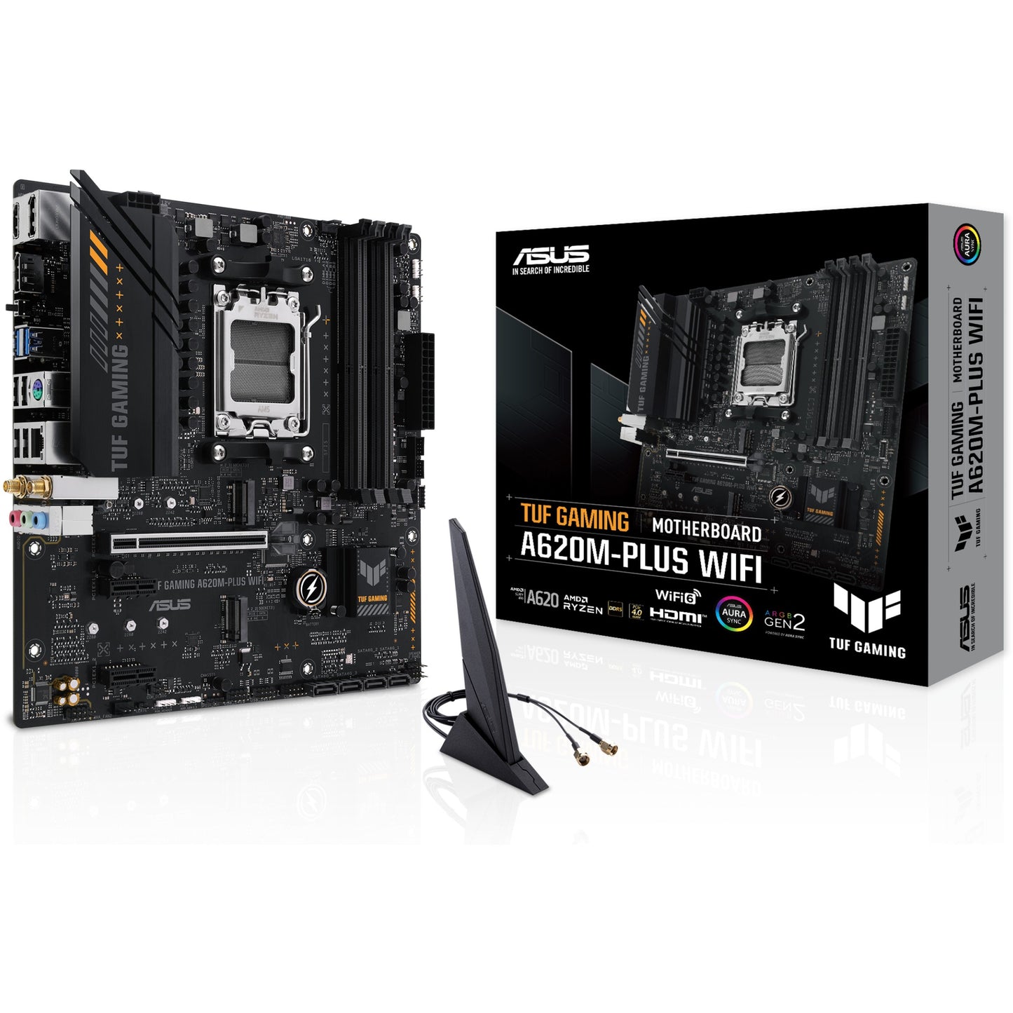ASUS TUF GAMING A620M-PLUS WIFI. AMD. Podnožje AM5. AMD Ryzen 7000 serija. DDR5-SDRAM. 128 GB. Dvokanalni.