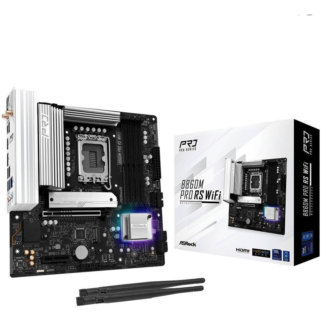 Asrock B860M Pro RS WiFi. Intel. LGA 1851 (Socket V1). Intel Core Ultra (Serija 2). DDR5 SDRAM. 256GB. DIMM