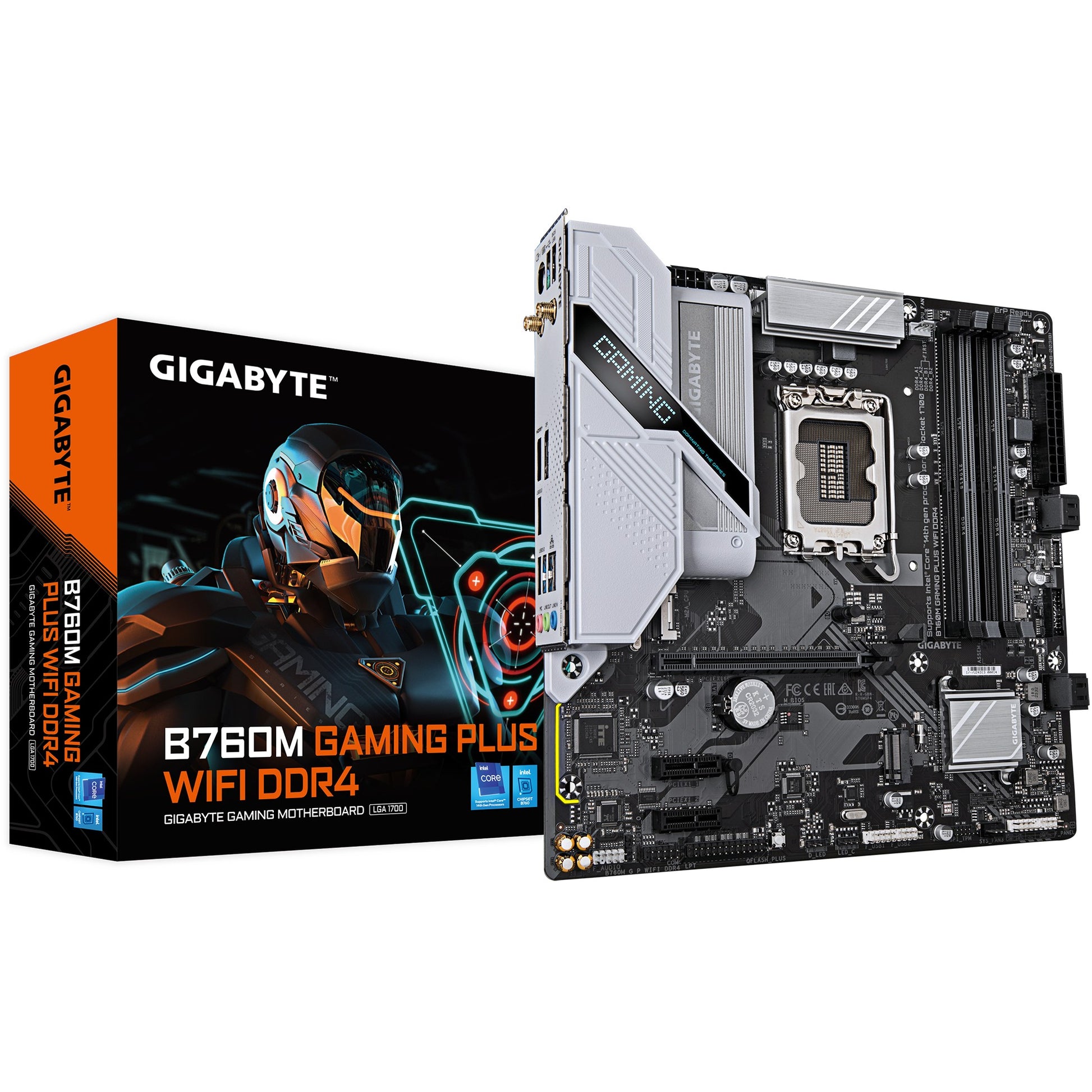 GIGABYTE B760M GAMING PLUS WIFI DDR4 matična ploča - Podržava Intel Core CPU-e 14. generacije. 4+1+1 fazni VRM. do 5333 MHz DDR4 (OC). 2xPCIe 4.0 M.2. Wi-Fi 6. 1GbE LAN. USB 3.2 Gen 1. Intel. LGA 1700. Intel® Celeron®. Intel Core i3 12. generacije. Intel Core i3 13. generacije. Intel Core i3 14. generacije. Intel.... LGA 1700. 128GB. DDR4 SDRAM