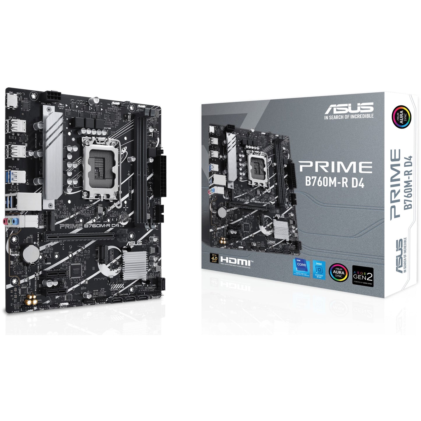 ASUS PRIME B760M-R D4. Intel. LGA 1700. Intel Core i9 14. generacije. Intel Core i3 12. generacije. Intel Core i3 13. generacije. Intel Core i5 12. generacije..... LGA 1700. DDR4 SDRAM. 64GB