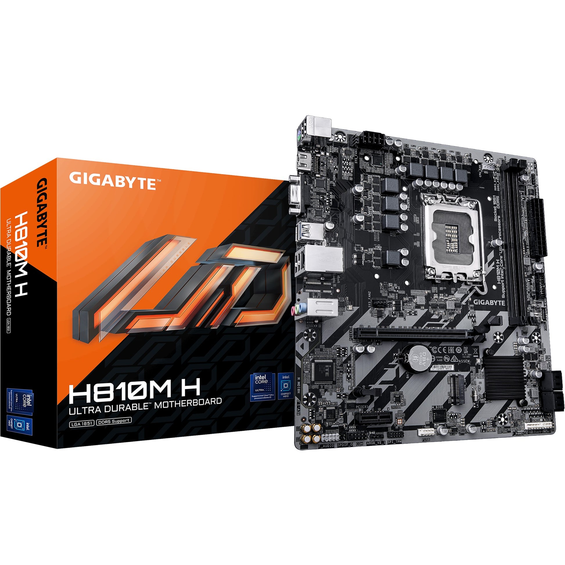 GIGABYTE H810M H matična ploča - Intel Core Ultra (Serija 2) CPU-i. 4+1+2 faze VRM. do 6400 MHz DDR5. 1xPCIe 4.0 M.2. 1GbE LAN. USB 3.2 Gen 1. Intel. LGA 1851 (Socket V1). Intel Core Ultra (Serija 2). LGA 1851. DDR5 SDRAM 128GB