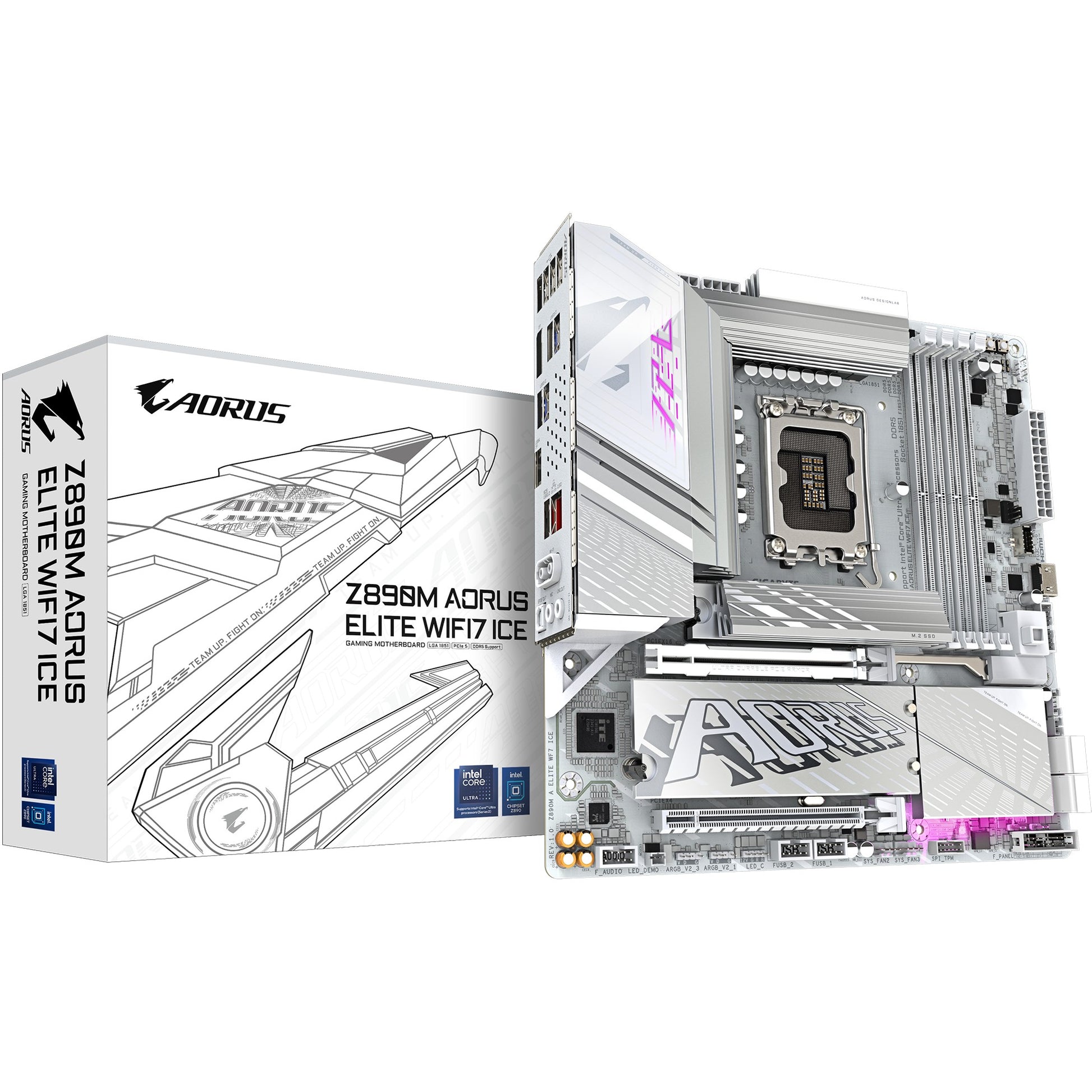 GIGABYTE Z890M AORUS ELITE WIFI7 ICE matična ploča - Podržava Intel Core Ultra (Serija 2) procesore. 12+1+2 fazni VRM. Do 8800MHz DDR5 (OC). 1x PCIe 5.0 + 2x PCIe 4.0. Wi-Fi 7. 2.5GbE LAN. USB 4. Intel. LGA 1851 (Socket V1). Intel Core Ultra (Serija 2). LGA 1851. 256 GB DDR5 SDRAM.