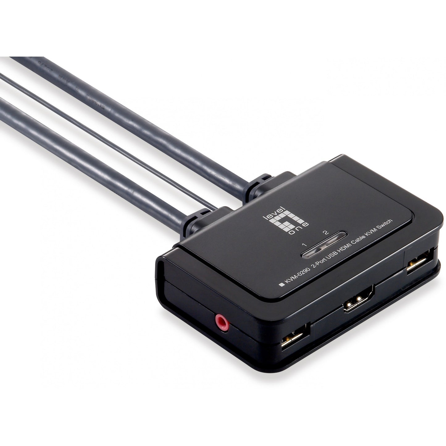 LevelOne 2-portni KVM prekidač s kabelom. HDMI. USB. 1920 x 1200 piksela. Crna. Siva.