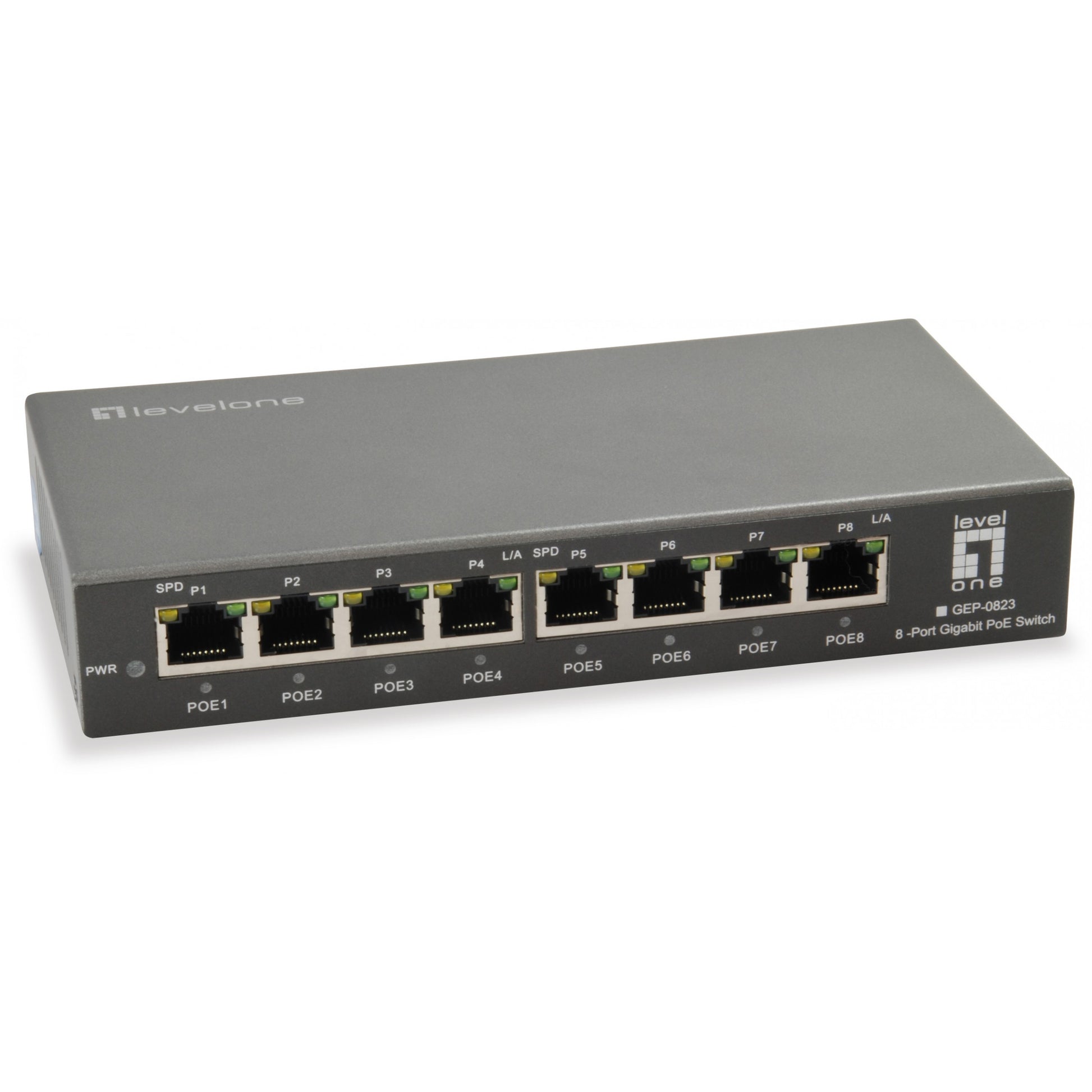 LevelOne GEP-0823. Gigabit Ethernet (10/100/1000). Puni dupleks. Napajanje preko Etherneta (PoE).
