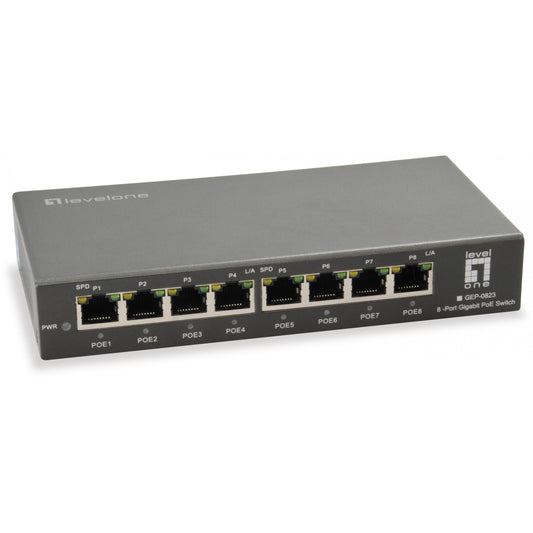 LevelOne GEP-0823. Gigabit Ethernet (10/100/1000). Puni dupleks. Napajanje preko Etherneta (PoE).