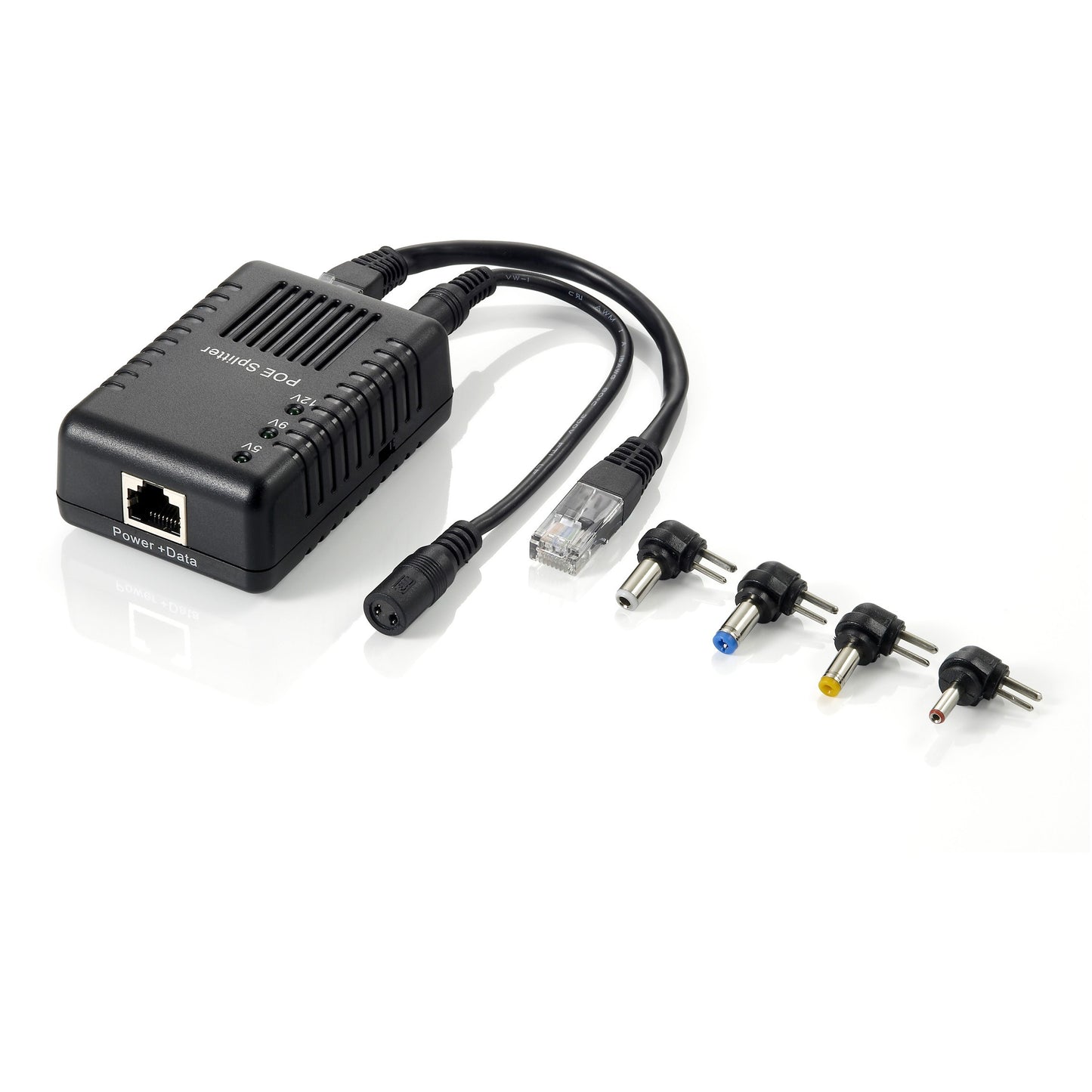 LevelOne 5-12V DC PoE razdjelnik. IEEE 802.3. IEEE 802.3af. IEEE 802.3u. 10/100Base-TX. Crni. Napajanje. 0-45°C. 5-95%