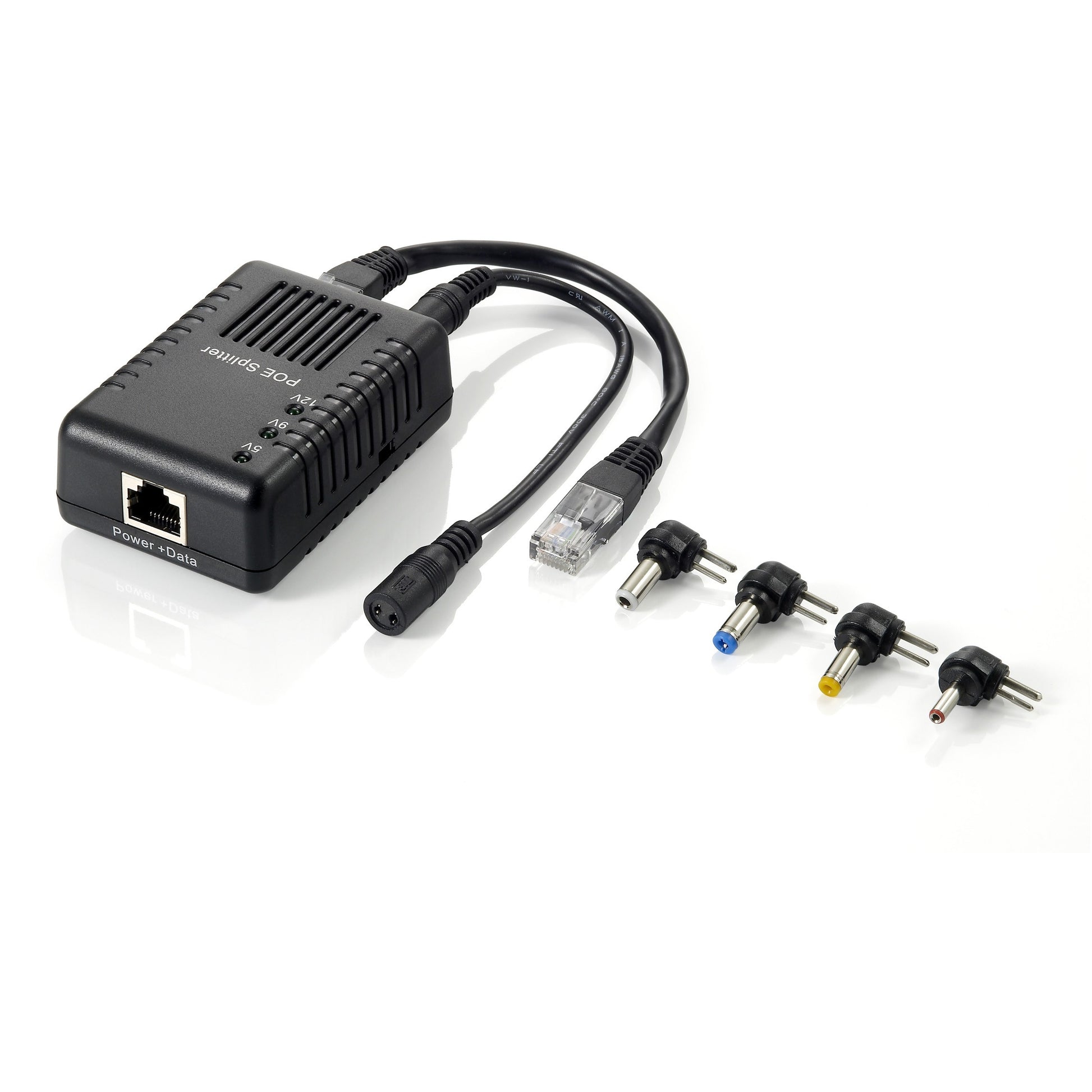 LevelOne 5-12V DC PoE razdjelnik. IEEE 802.3. IEEE 802.3af. IEEE 802.3u. 10/100Base-TX. Crni. Napajanje. 0-45°C. 5-95%