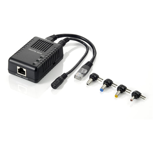 LevelOne 5-12V DC PoE razdjelnik. IEEE 802.3. IEEE 802.3af. IEEE 802.3u. 10/100Base-TX. Crni. Napajanje. 0-45°C. 5-95%