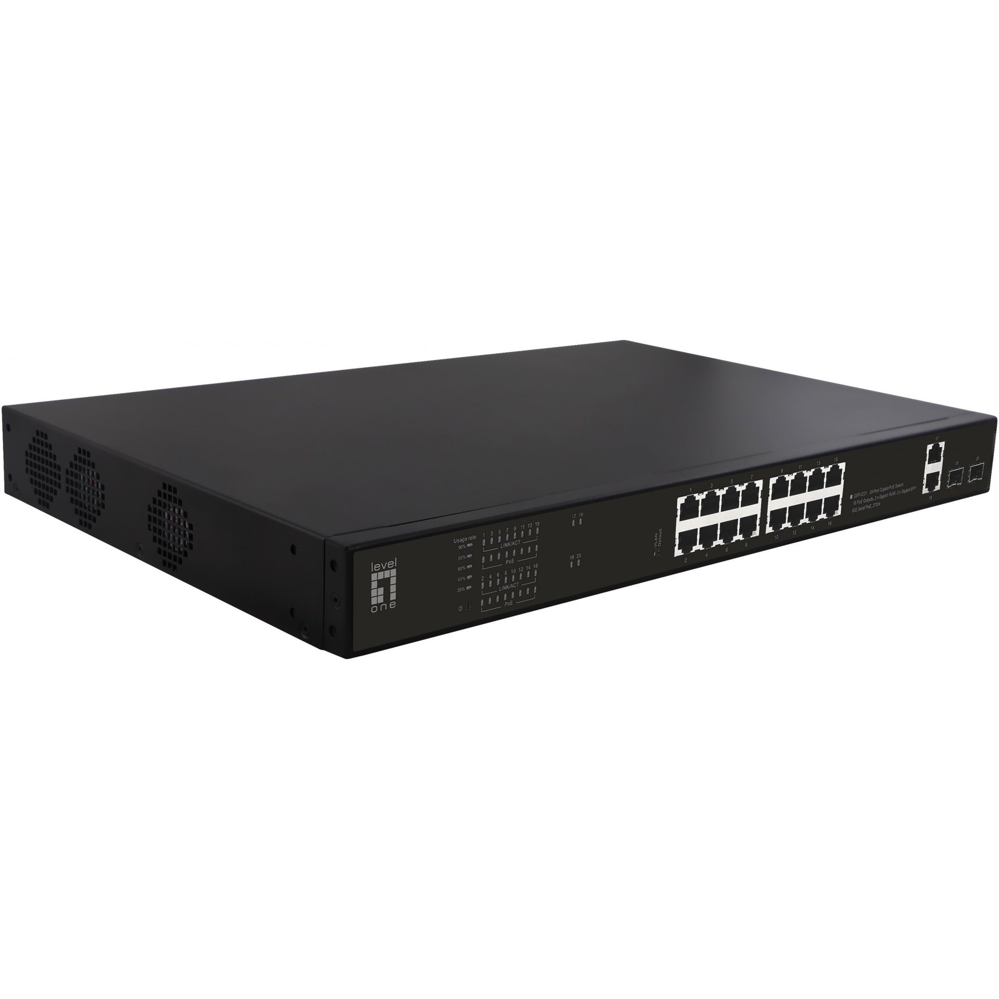 LevelOne GEP-2021. Neupravljan. Gigabit Ethernet (10/100/1000). Napajanje preko Etherneta (PoE). Montaža u rack. 1U