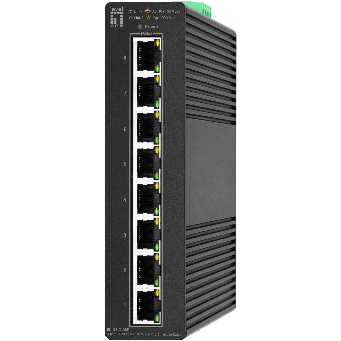 LevelOne Hilbert 8-portni industrijski gigabitni PoE Smart Lite prekidač. 8 PoE izlaza. 802.3at/af PoE. Upravljani. L2. Gigabit Ethernet (10/100/1000). Potpuni dupleks. Napajanje preko Etherneta (PoE)