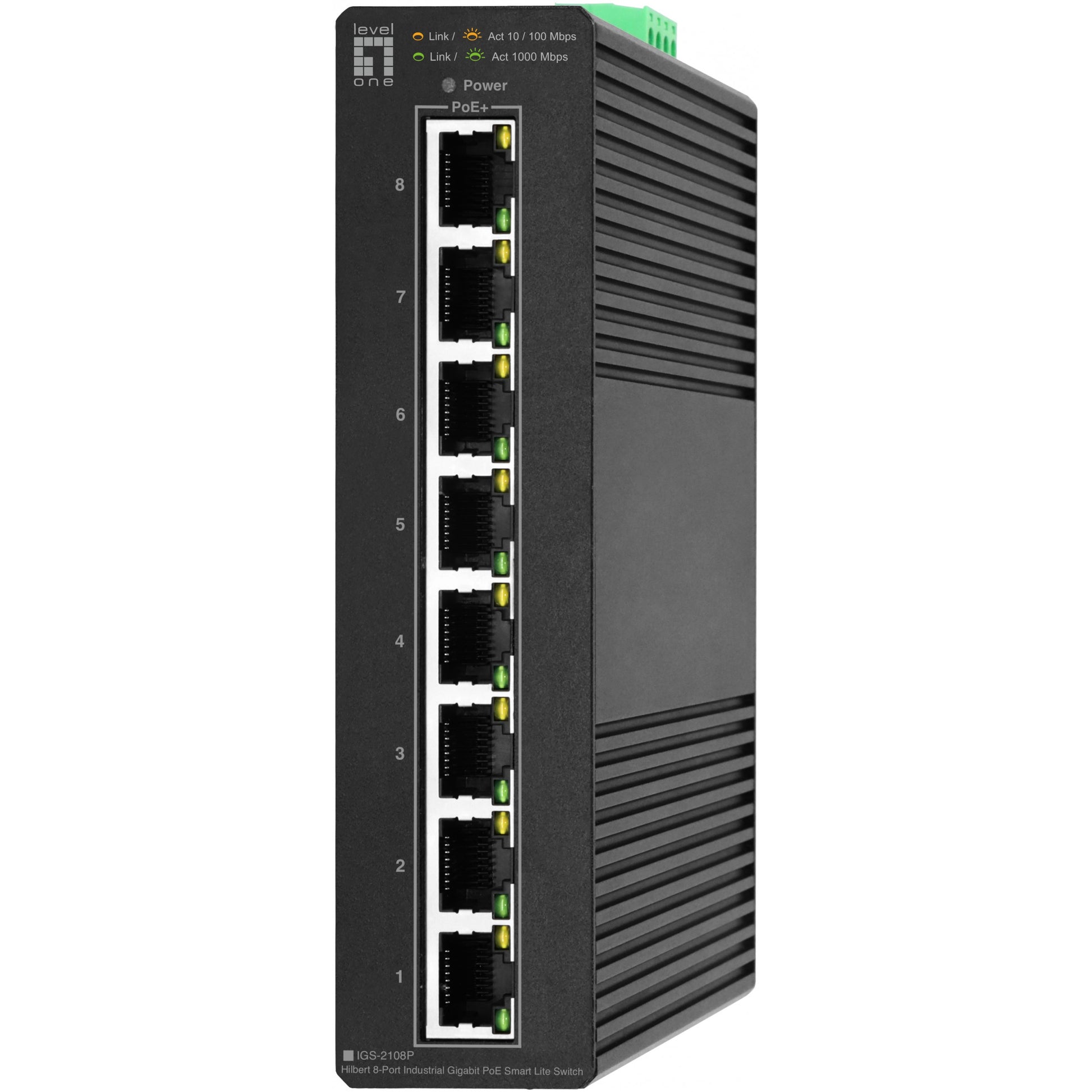 LevelOne Hilbert 8-portni industrijski gigabitni PoE Smart Lite prekidač. 8 PoE izlaza. 802.3at/af PoE. Upravljani. L2. Gigabit Ethernet (10/100/1000). Potpuni dupleks. Napajanje preko Etherneta (PoE)
