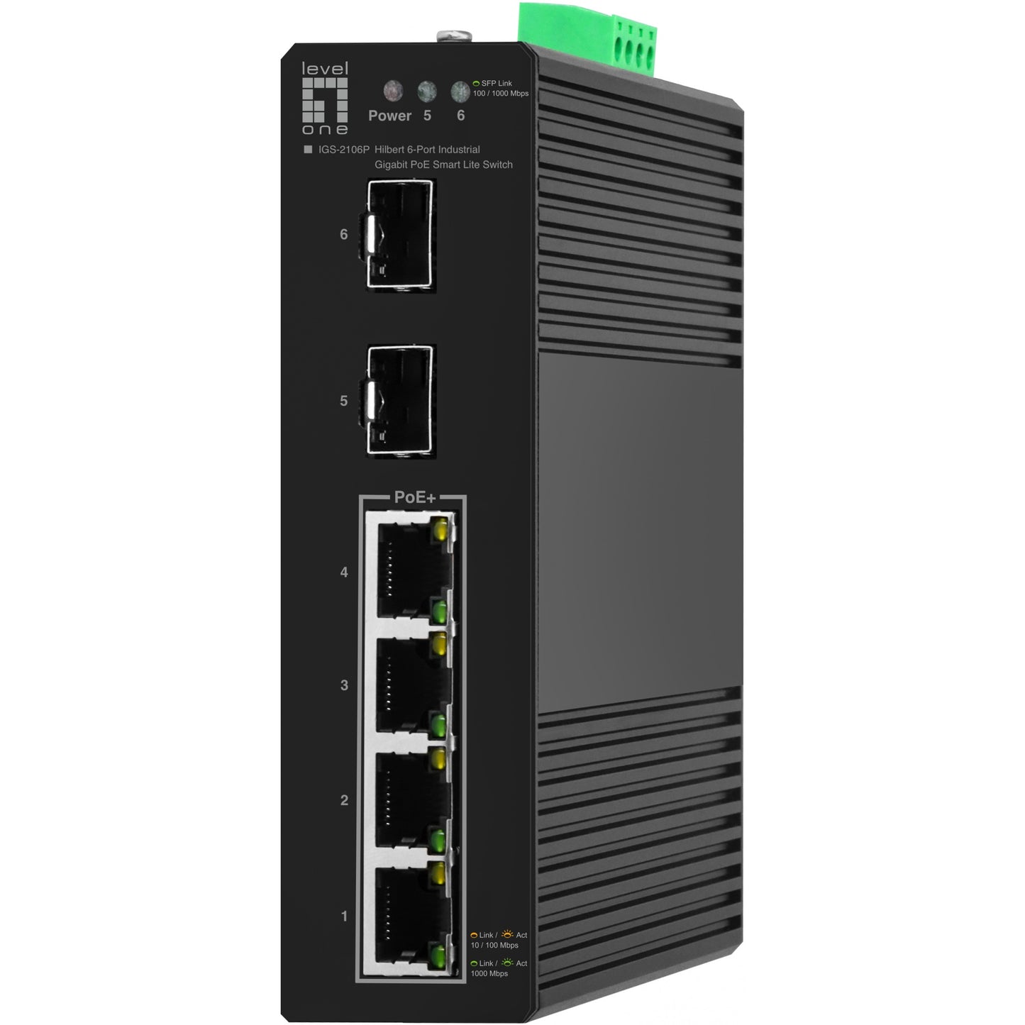 LevelOne Hilbert 6-portni gigabitni PoE Smart Lite prekidač. 4 PoE izlaza. 2 x gigabitni SFP. 802.3at/af PoE. Upravljani. L2. Gigabit Ethernet (10/100/1000). Potpuni dupleks. Napajanje preko Etherneta (PoE)