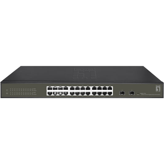LevelOne Hilbert 26-portni gigabitni Smart Lite prekidač. 24 x gigabitni RJ45. 2 x gigabitni SFP. Upravljani. L2. Gigabit Ethernet (10/100/1000). Puni dupleks. Montaža u rack.