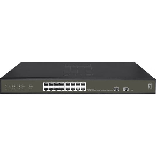 LevelOne Hilbert 18-portni gigabitni PoE Smart Lite prekidač. 16 PoE izlaza. 2 x Gigabit SFP. 802.3at/af PoE. 230W PoE budžet napajanja. Upravljani. Sloj 2. Gigabit Ethernet (10/100/1000). Potpuni dupleks. Napajanje preko Etherneta (PoE). Mogućnost montaže u rack.