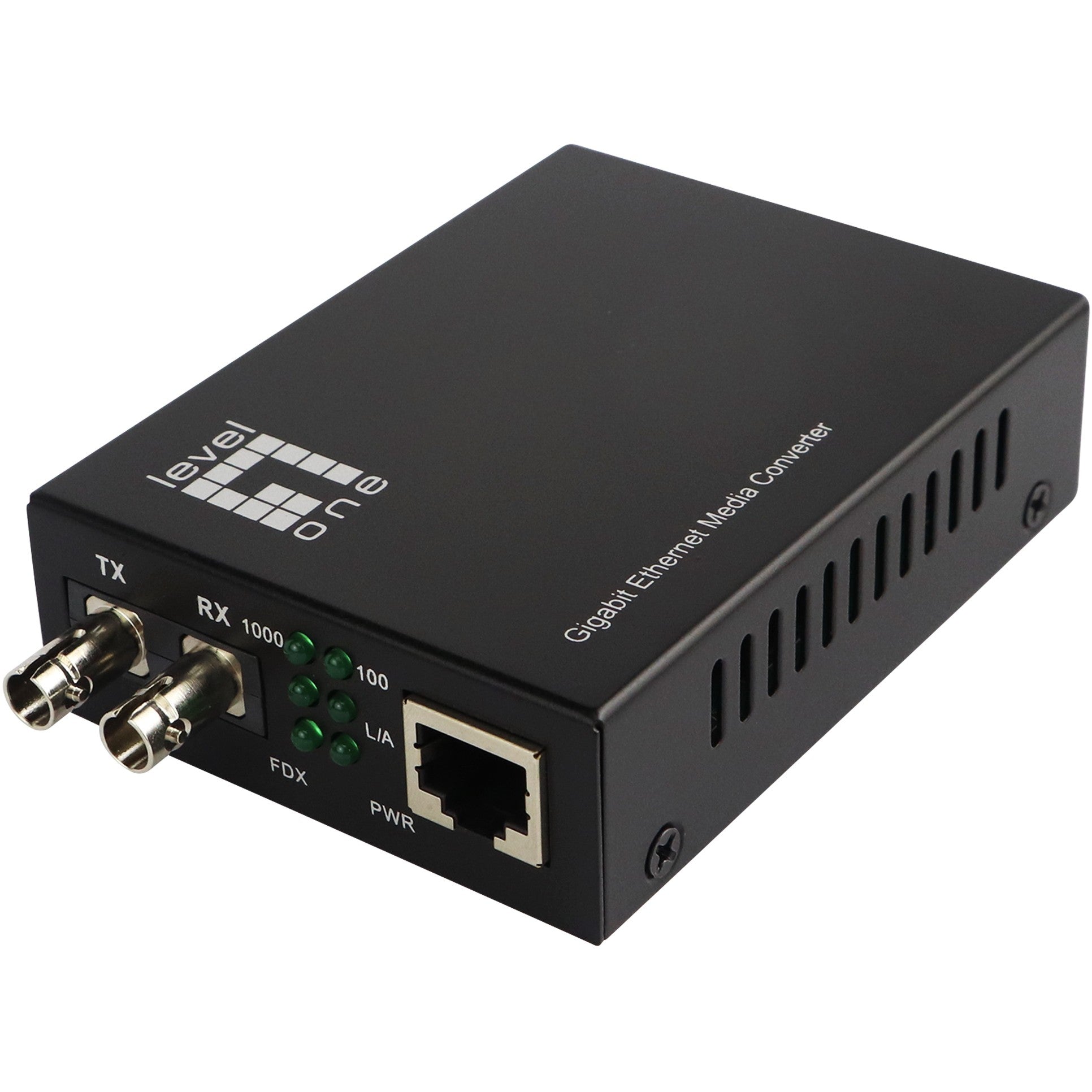 LevelOne Gigabit RJ45 na ST media konverter. Jednomodno optičko vlakno. 20 km. 1000 Mbps. 1000Base-LX. 1000Base SX. IEEE 802.3. IEEE 802.3ab. IEEE 802.3u. IEEE 802.3z. Brzi Ethernet. Gigabit Ethernet. 10,100,1000 Mbps. 10BASE-T. 100BASE-TX. 1000BASE-T