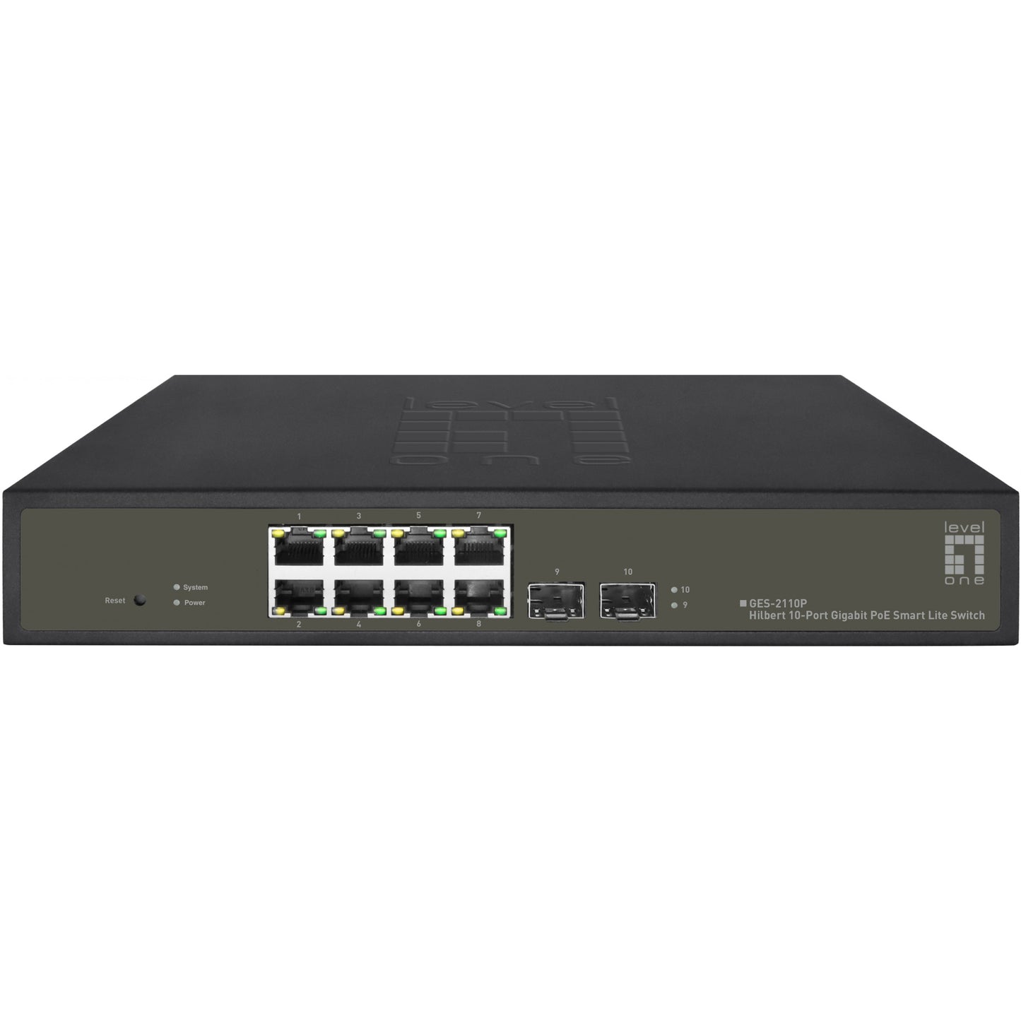 LevelOne Hilbert 10-portni gigabitni PoE Smart Lite prekidač. 8 PoE izlaza. 2 x gigabitni SFP. 802.3at/af PoE. 130W PoE budžet napajanja. Upravljani. L2. Gigabit Ethernet (10/100/1000). Potpuni dupleks. Napajanje preko Etherneta (PoE)