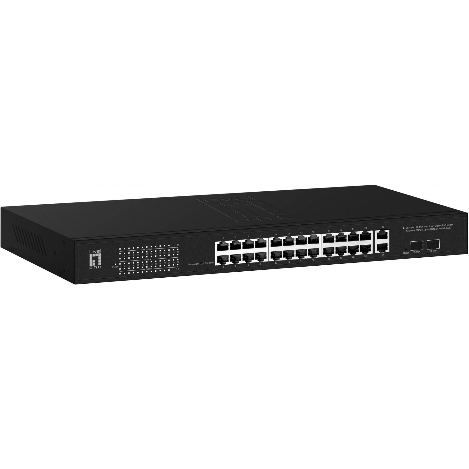 LevelOne GEP-2841. Upravljani. L2. Gigabit Ethernet (10/100/1000). Napajanje preko Etherneta (PoE). Montaža u rack. 1U