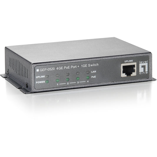 LevelOne 5-portni gigabitni Ethernet PoE prekidač. 61,6 W. 802.3af PoE. 4 PoE izlaza. Gigabit Ethernet (10/100/1000). Napajanje preko Etherneta (PoE)