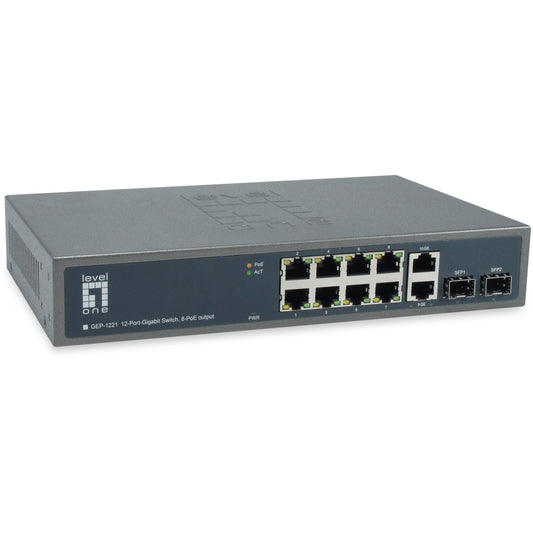 LevelOne GEP-1221. Neupravljan. Gigabit Ethernet (10/100/1000). Napajanje preko Etherneta (PoE). Ugradnja u rack