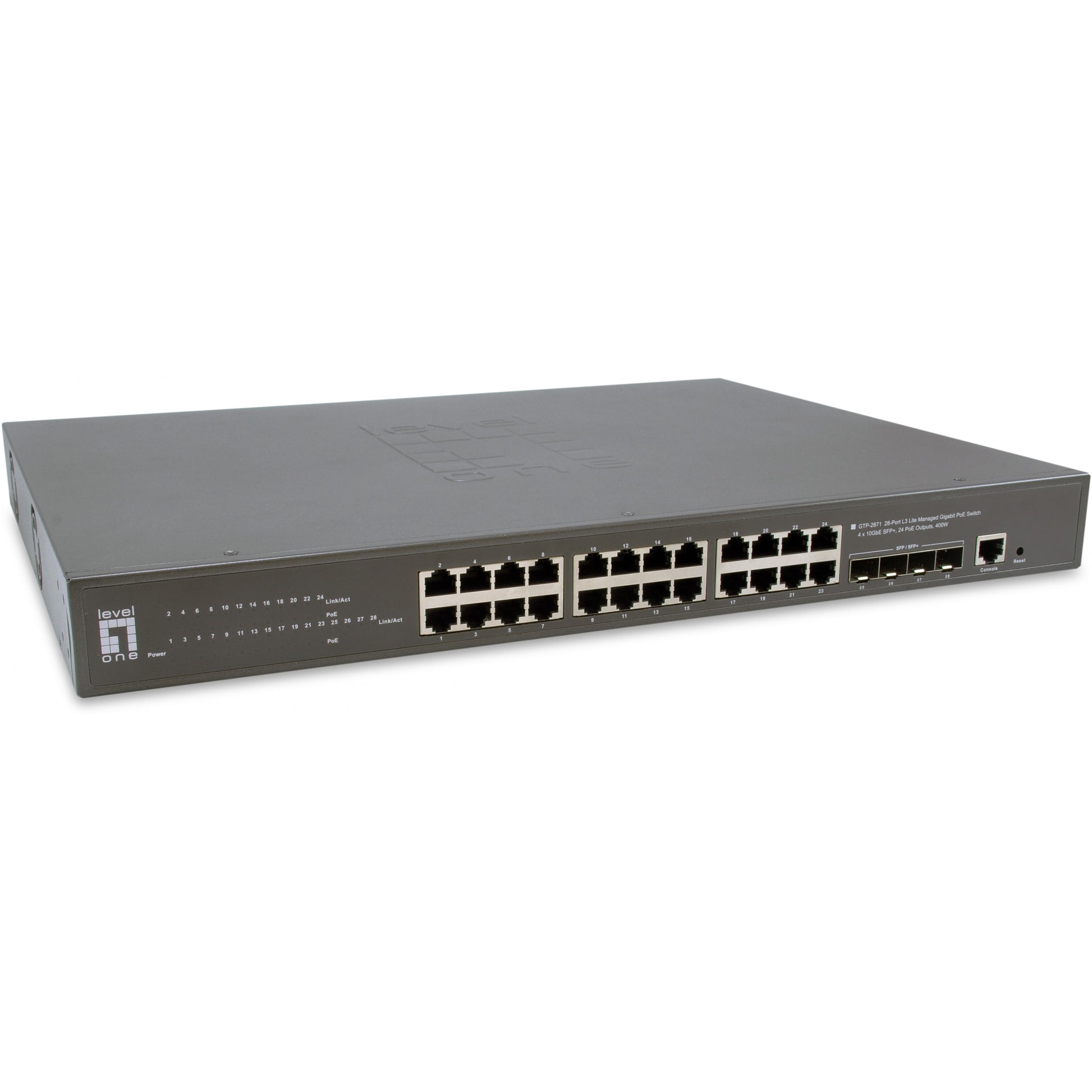 LevelOne GTP-2871. Upravljani. L3. Gigabit Ethernet (10/100/1000). Puni dupleks. Napajanje preko Etherneta (PoE). Ugradnja u rack.