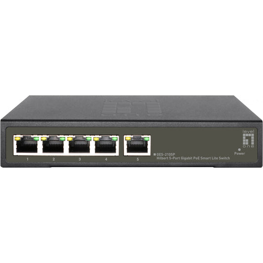 LevelOne Hilbert 5-portni gigabitni PoE Smart Lite prekidač. 802.3at/af PoE. 4 PoE izlaza. 60W PoE budžet napajanja. Upravljani. L2. Gigabit Ethernet (10/100/1000). Potpuni dupleks. Napajanje preko Etherneta (PoE)