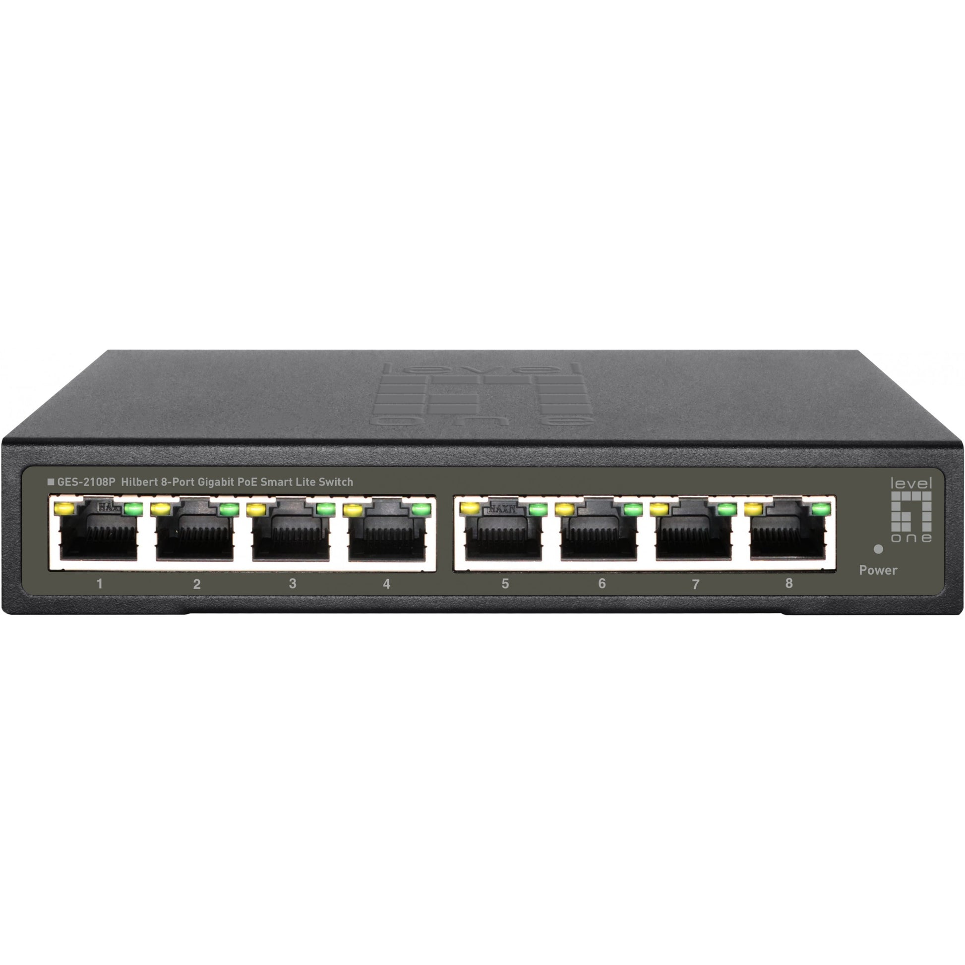 LevelOne Hilbert 8-portni gigabitni PoE Smart Lite prekidač. 802.3at/af PoE. 8 PoE izlaza. 112.8W PoE budžet napajanja. Upravljani. Sloj 2. Gigabit Ethernet (10/100/1000). Potpuni dupleks. Napajanje preko Etherneta (PoE)
