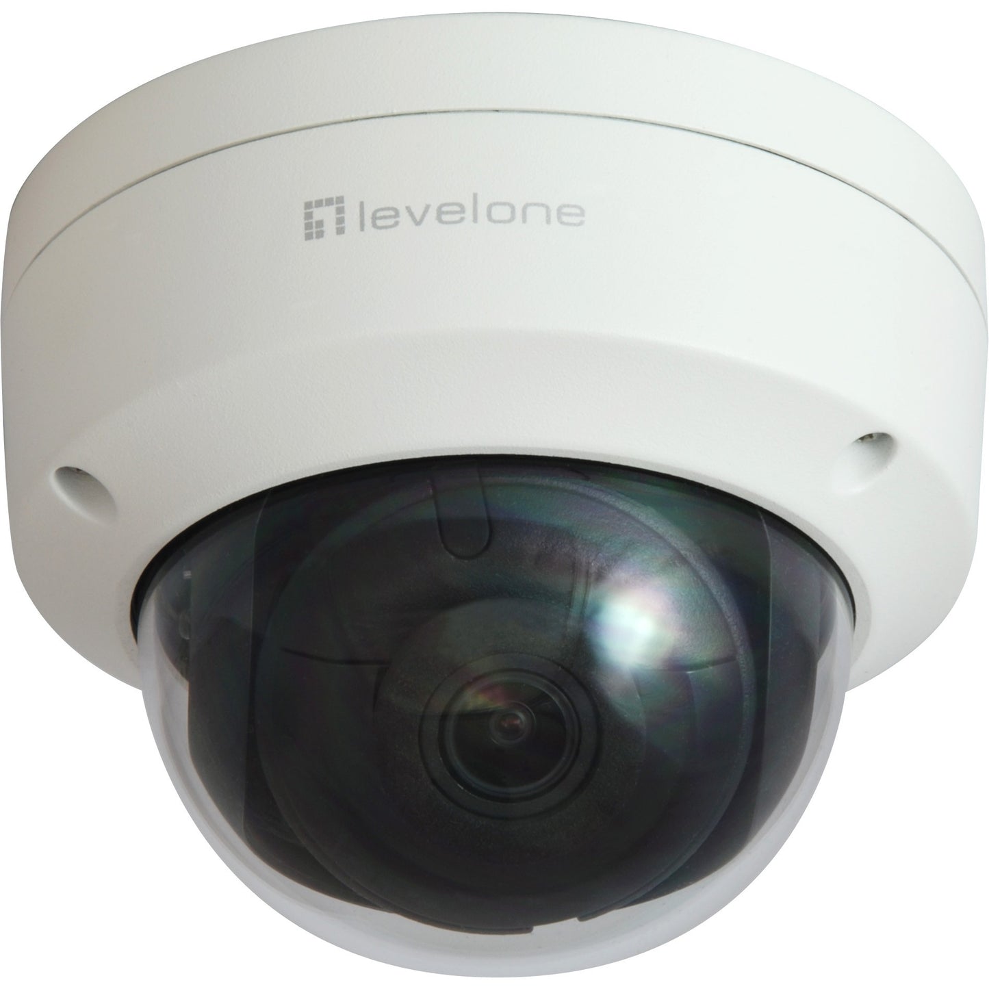 LevelOne GEMINI fiksna kupola IP mrežna kamera. 2 megapiksela. H.265. Otporna na vandalizam. 802.3af PoE. Za unutrašnju/vanjsku upotrebu. IP sigurnosna kamera. Žičana. CE. FCC. Montaža na plafon/zid. Bijela