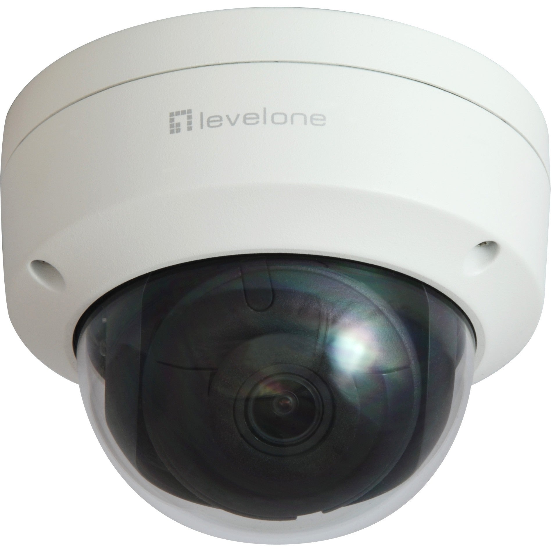 LevelOne GEMINI fiksna kupola IP mrežna kamera. 2 megapiksela. H.265. Otporna na vandalizam. 802.3af PoE. Za unutrašnju/vanjsku upotrebu. IP sigurnosna kamera. Žičana. CE. FCC. Montaža na plafon/zid. Bijela