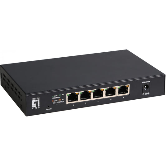 LevelOne 5-portni neupravljani 2.5 Gigabit Ethernet switch. Neupravljan. 2.5G Ethernet (100/1000/2500). Puni dupleks. Montaža na zid.