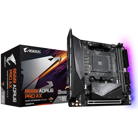 GIGABYTE B550I AORUS PRO AX matična ploča - AMD Ryzen 5000 procesori. 8-fazni VRM. do 5300 MHz DDR4. 1xPCIe 4.0 + 1xPCIe 3.0 M.2. Wi-Fi 6E. 2.5GbE LAN. USB 3.2 Gen 2. AMD. Socket AM4. AMD Ryzen 3000 serija. AMD Ryzen 5000 serija