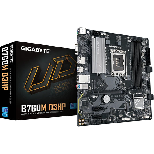 GIGABYTE B760M D3HP matična ploča - Intel Core CPU-i 14. generacije. 4+1+1 fazni VRM. do 5600MHz DDR5. 2xPCIe 4.0 M.2. GbE LAN. USB 3.2 Gen 1. Intel. LGA 1700. Intel® Celeron®. Intel Core i3 12. generacije. Intel Core i3 13. generacije. Intel Core i3 14. generacije. Intel.... LGA 1700. DDR5 SDRAM. 256GB