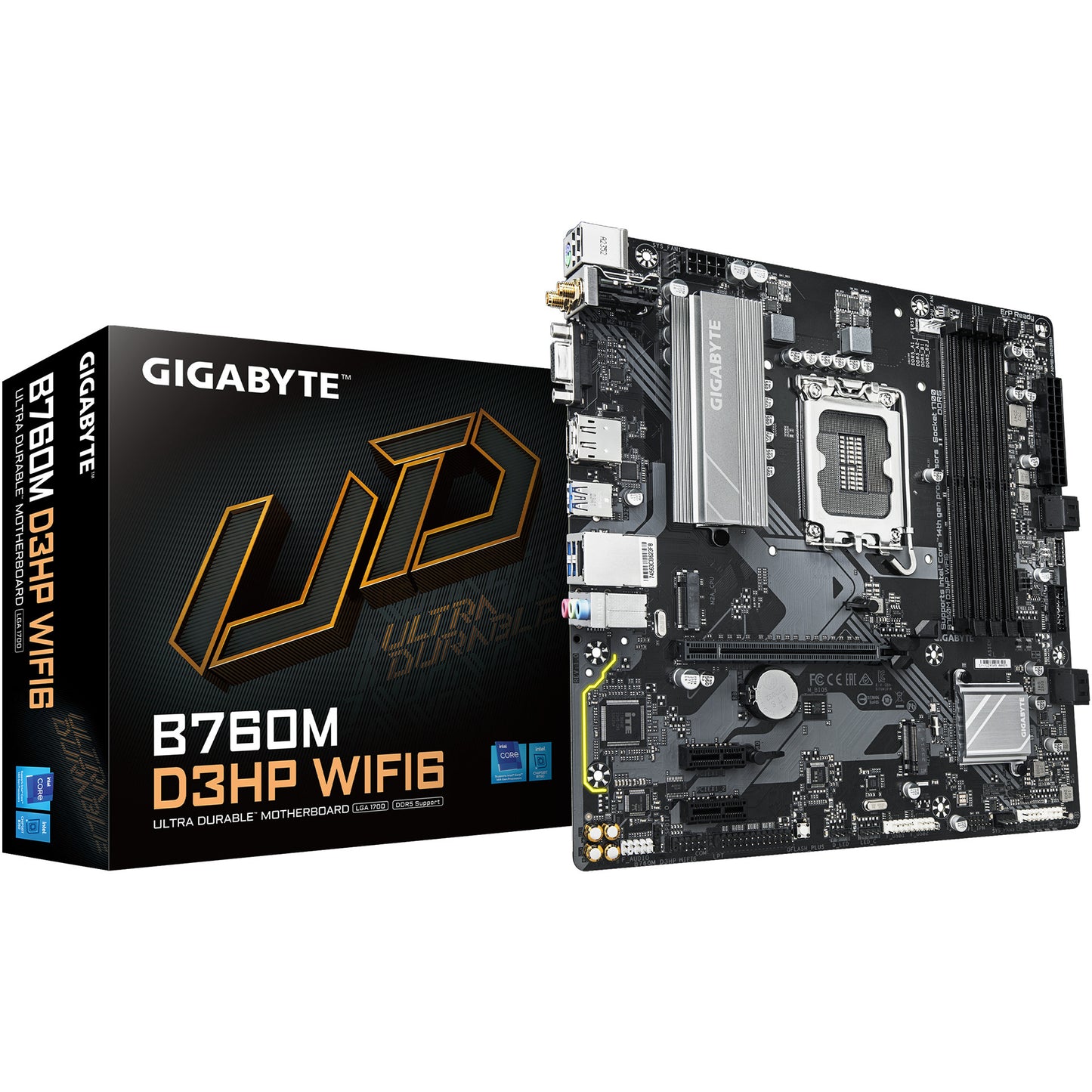 GIGABYTE B760M D3HP WIFI6 matična ploča – Podržava Intel Core procesore 14. generacije. 4+1+1 fazni digitalni VRM. Do 5600 MHz DDR5. 2x PCIe 4.0 M.2. Wi-Fi 6. GbE LAN. USB 3.2 Gen 1. Intel. LGA 1700. Intel® Celeron®. Intel Core i3 12. generacije. Intel Core i3 13. generacije. Intel Core i3 14. generacije. Intel.... LGA 1700. DDR5-SDRAM. 192 GB