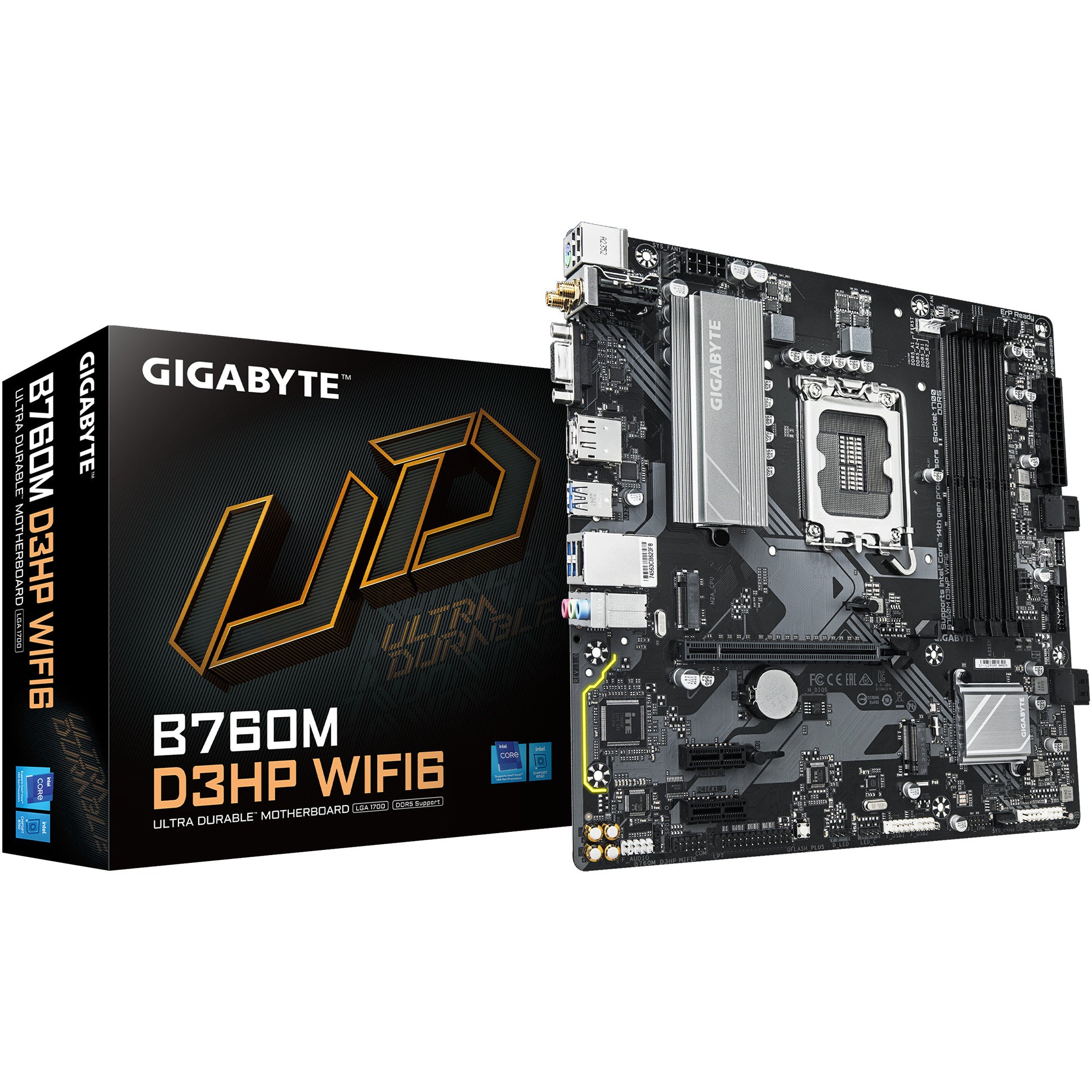 GIGABYTE B760M D3HP WIFI6 matična ploča – Podržava Intel Core procesore 14. generacije. 4+1+1 fazni digitalni VRM. Do 5600 MHz DDR5. 2x PCIe 4.0 M.2. Wi-Fi 6. GbE LAN. USB 3.2 Gen 1. Intel. LGA 1700. Intel® Celeron®. Intel Core i3 12. generacije. Intel Core i3 13. generacije. Intel Core i3 14. generacije. Intel.... LGA 1700. DDR5-SDRAM. 192 GB